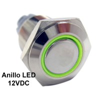 Pulsador 16mm Metálico con Anillo Indicador de Luz LED 12V Colores