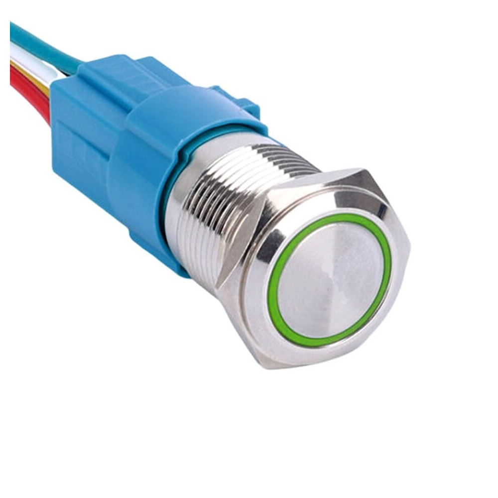 Pulsador 16mm Metálico con Anillo Indicador LED 5V y Zócalo Extraíble
